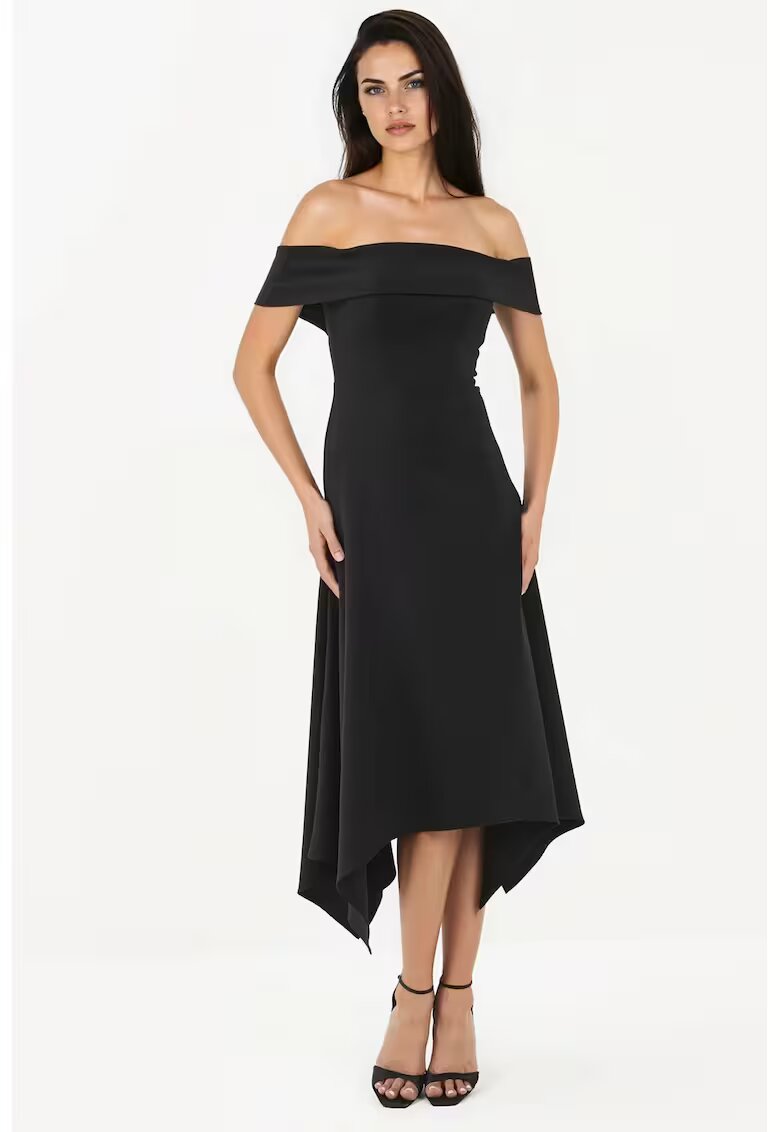 HiCCUP Rochie maxi A-line - umeri goi - negru - material de inalta calitate