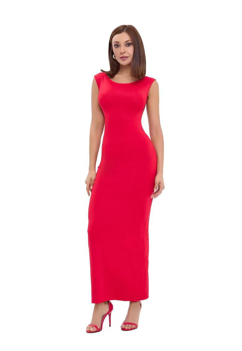 HiCCUP Rochie maxi bodycon - Decolteu rotund - Spate gol - Rosu - Elastan/Poliamida