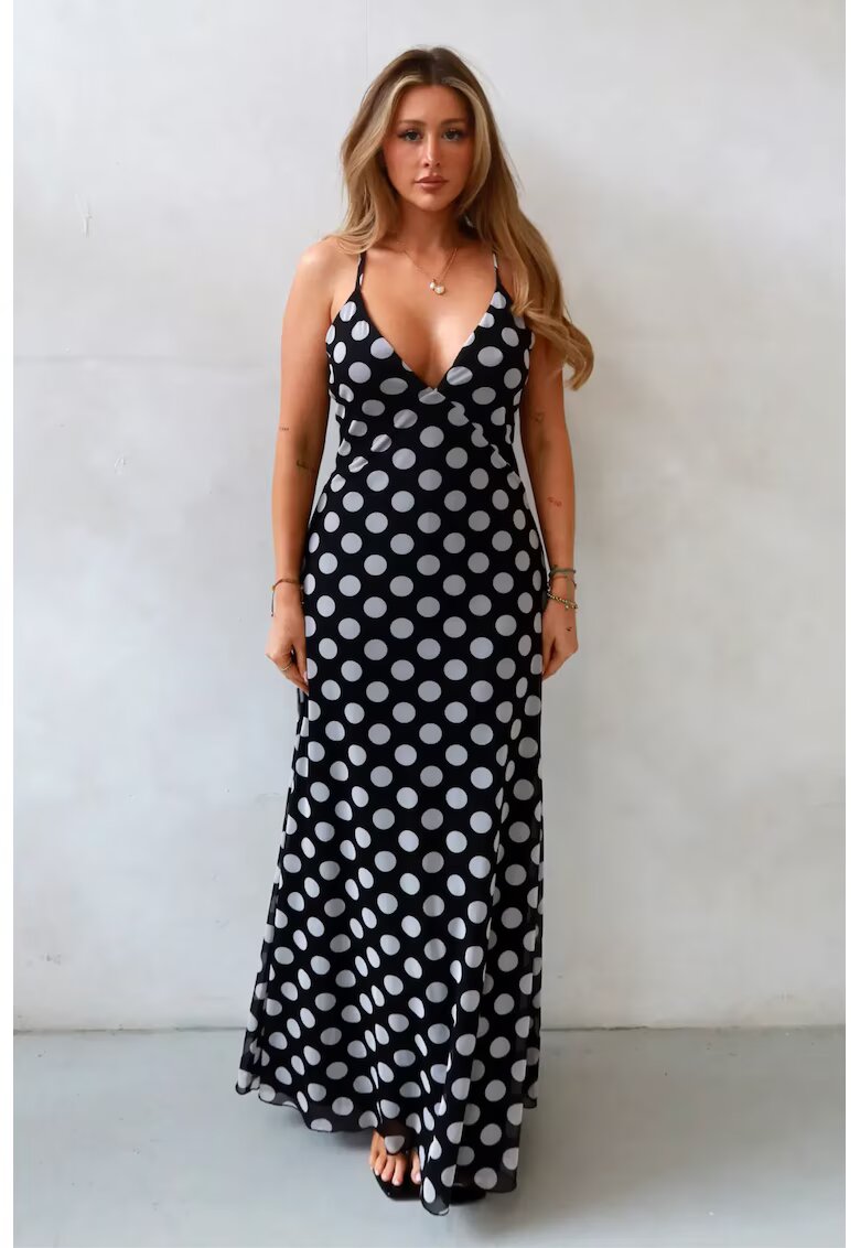 HiCCUP Rochie maxi buline - decolteu in V - neagra - textil