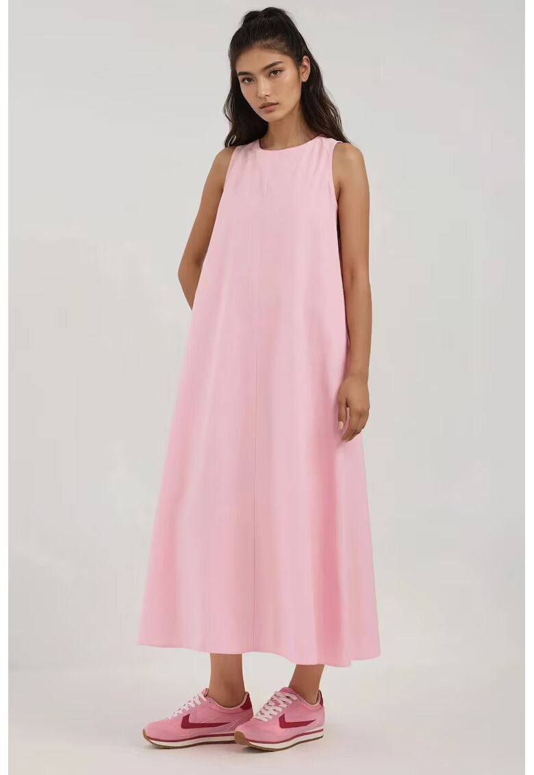 HiCCUP Rochie maxi - colectia Mixray - guler rotund - roz - textil
