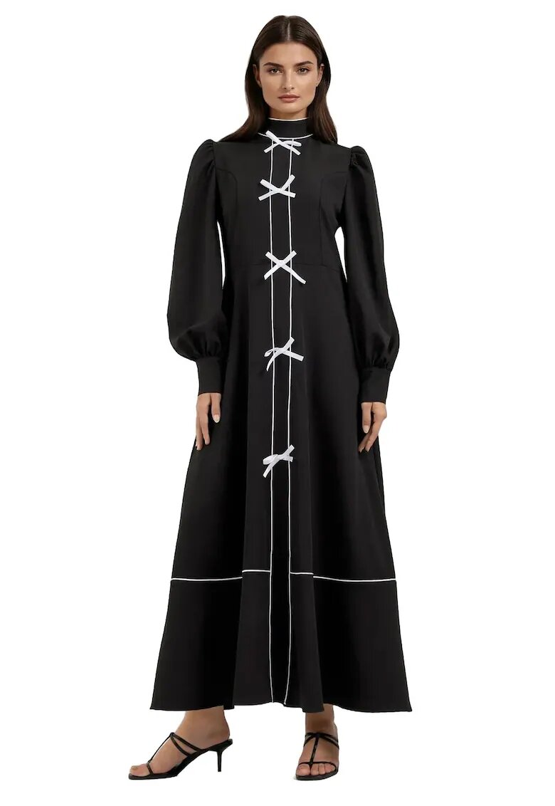 HiCCUP Rochie maxi color block - guler inalt - textil - Negru