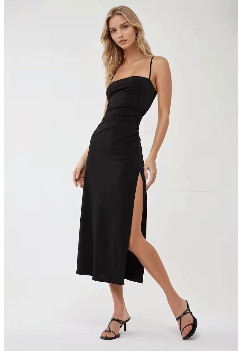 HiCCUP Rochie maxi - crapatura laterala - guler inima - negru - jerseu