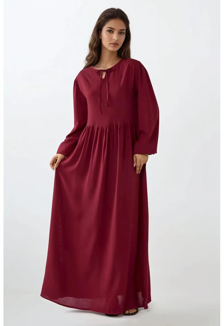 HiCCUP Rochie maxi - croiala in A - guler rotund - rosu - textil