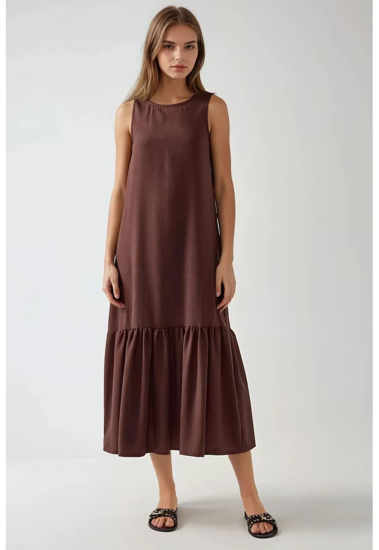 HiCCUP Rochie maxi - croiala in forma de A - fara maneci - maro - bumbac