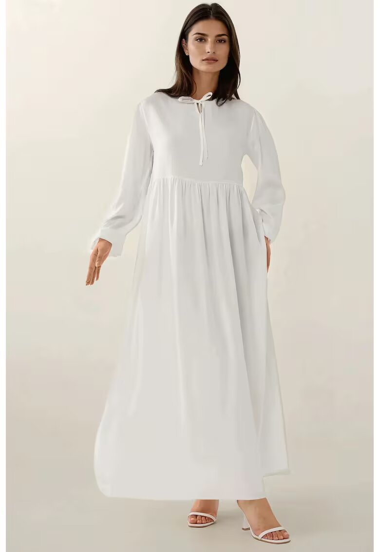 HiCCUP Rochie maxi - croiala in forma de A - guler rotund - alb - textil