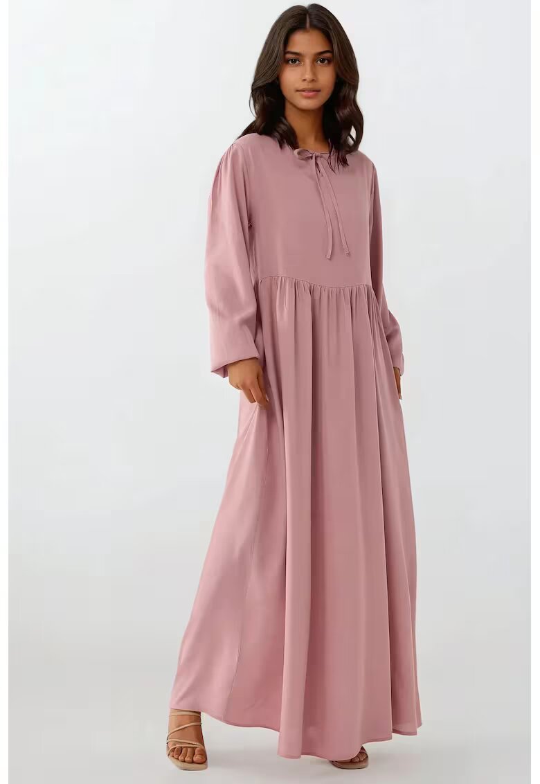 HiCCUP Rochie maxi - croiala in forma de A - guler rotund - roz - textil