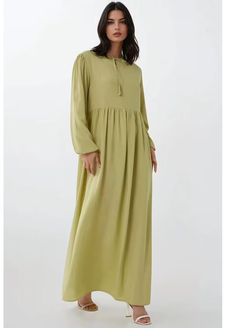 HiCCUP Rochie maxi - croiala in forma de A - guler rotund - verde - textil