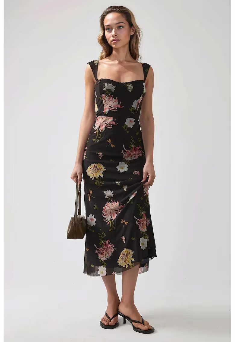HiCCUP Rochie maxi cu imprimeu - guler in forma de inima - negru - tul