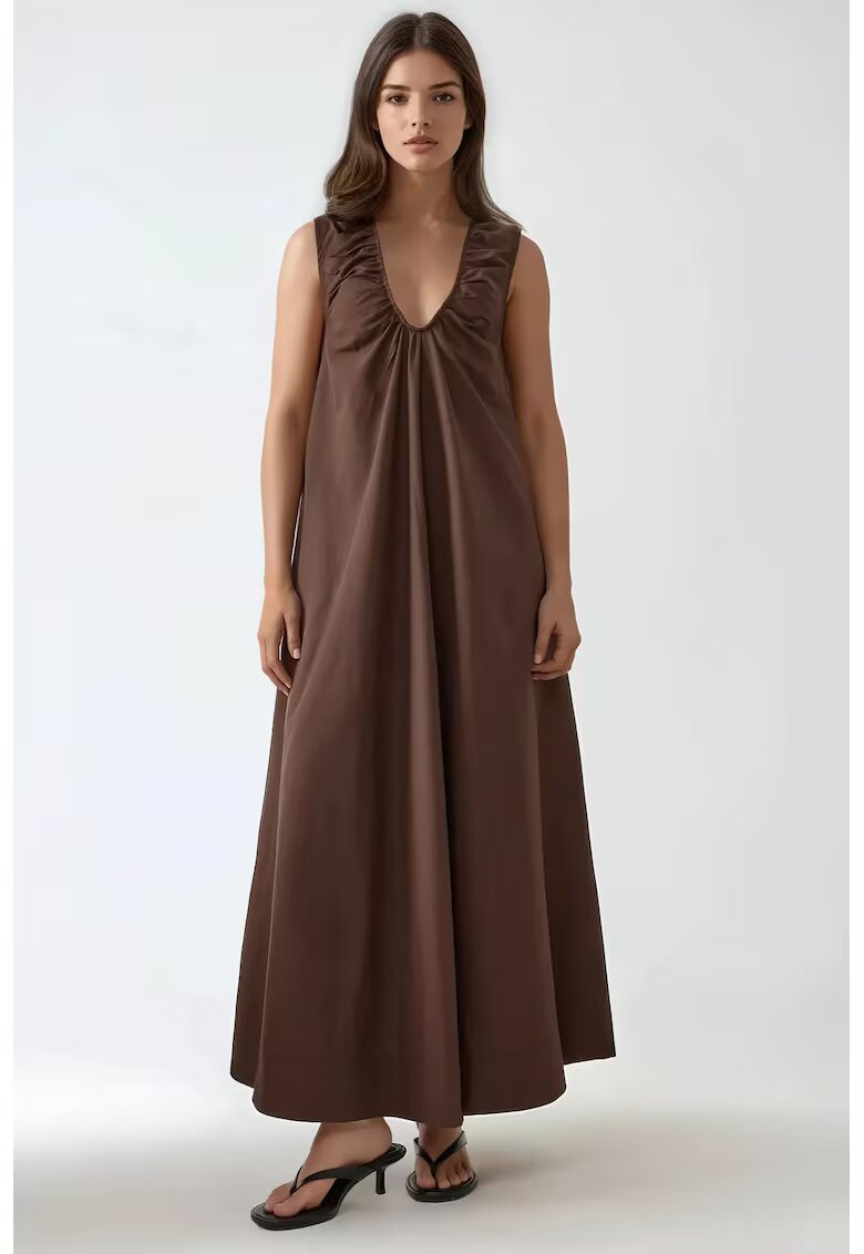 HiCCUP Rochie maxi - decolteu in U - maro - textil