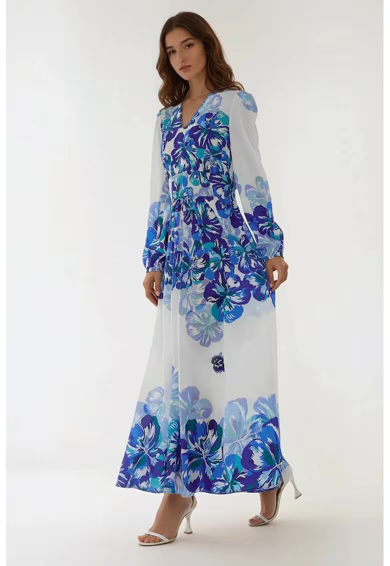 HiCCUP Rochie maxi - decolteu in V - albastru - textil