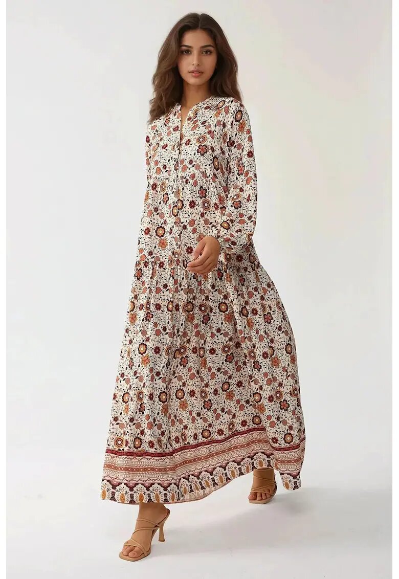 HiCCUP Rochie maxi - decolteu in V - multicolor - textil
