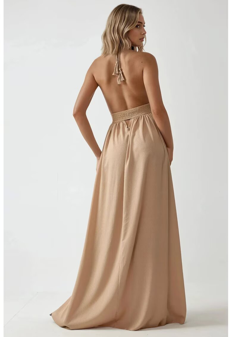 HiCCUP Rochie maxi - decolteu in V - textil - bej