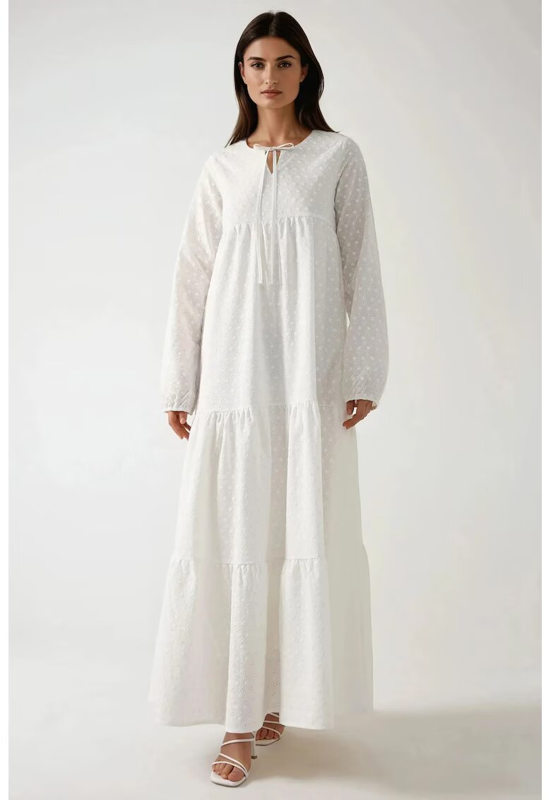 HiCCUP Rochie maxi - decolteu rotund - texturata - alb - textil