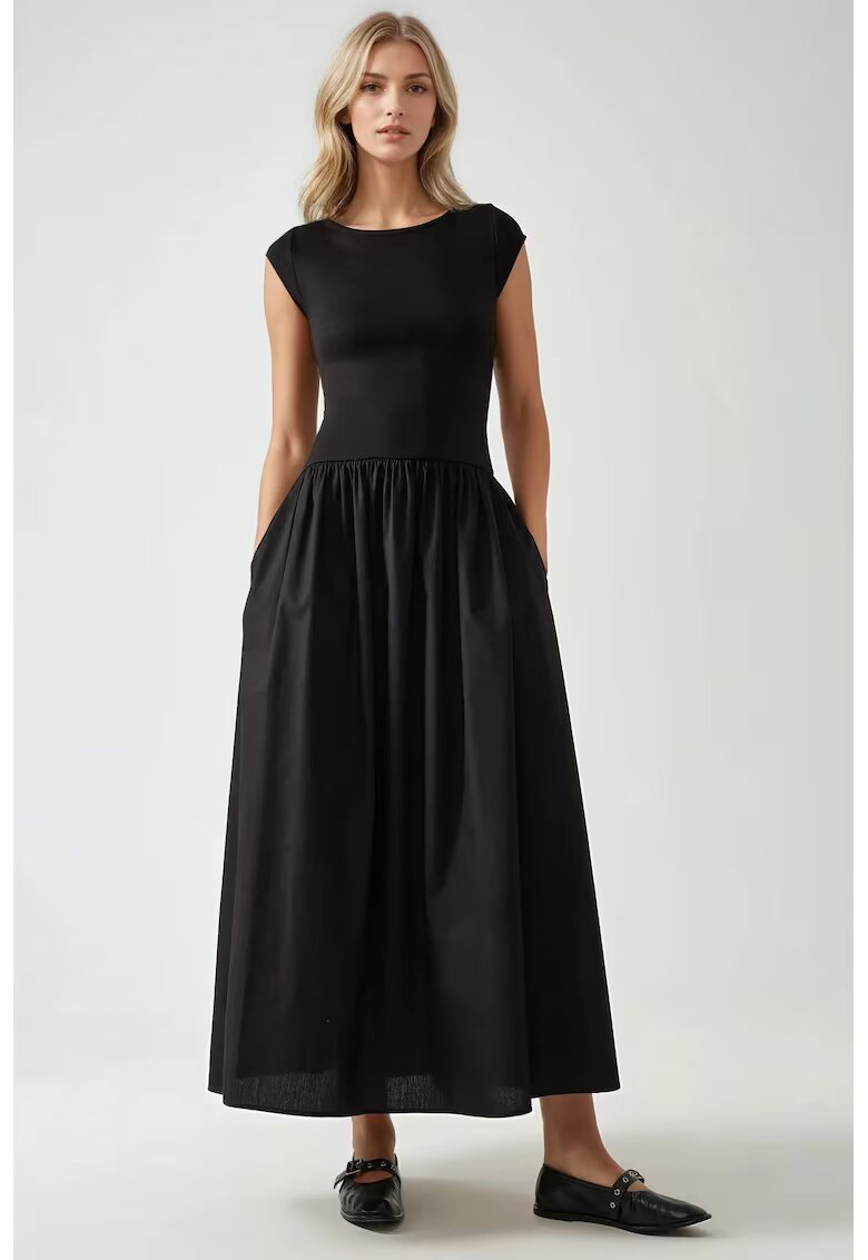 HiCCUP Rochie maxi - decolteu tip barca - croiala in forma de A - neagra - textil