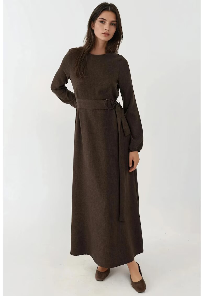 HiCCUP Rochie Maxi - Detaliu Arcuit - Maro Mocha Inchis - Textil