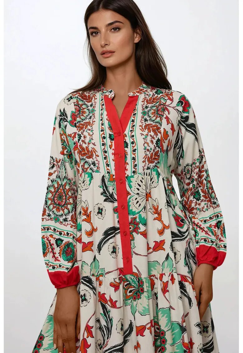 HiCCUP Rochie maxi din viscoza cu maneci lungi - A-forma - confortabila - multicolor - S - Portocaliu
