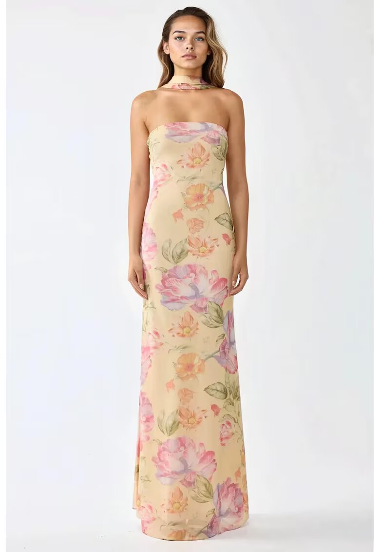 HiCCUP Rochie maxi - fara bretele - imprimeu floral - multicolor - tul