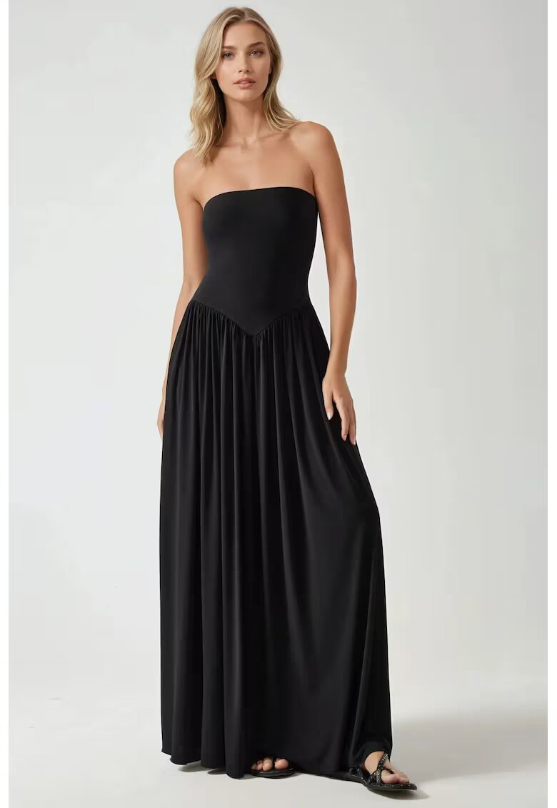 HiCCUP Rochie maxi fara bretele - neagra - jerseu - cu buzunare ascunse