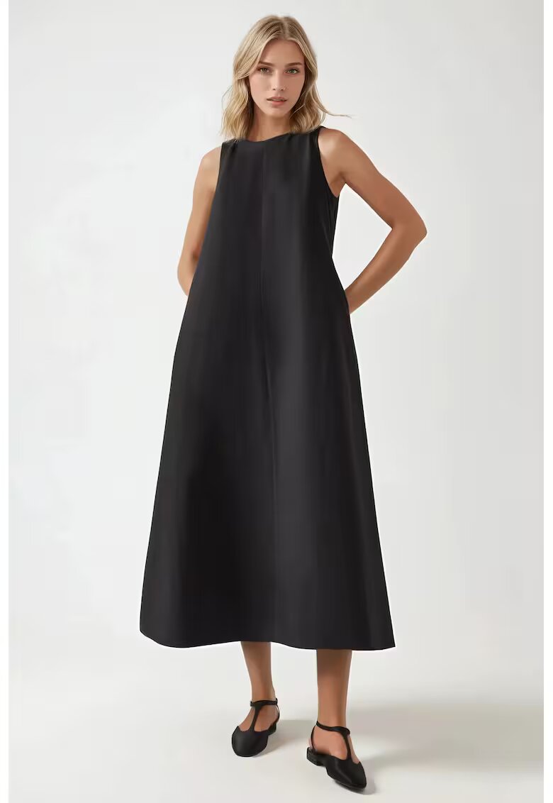 HiCCUP Rochie maxi - fara maneci - guler rotund - neagra - textil