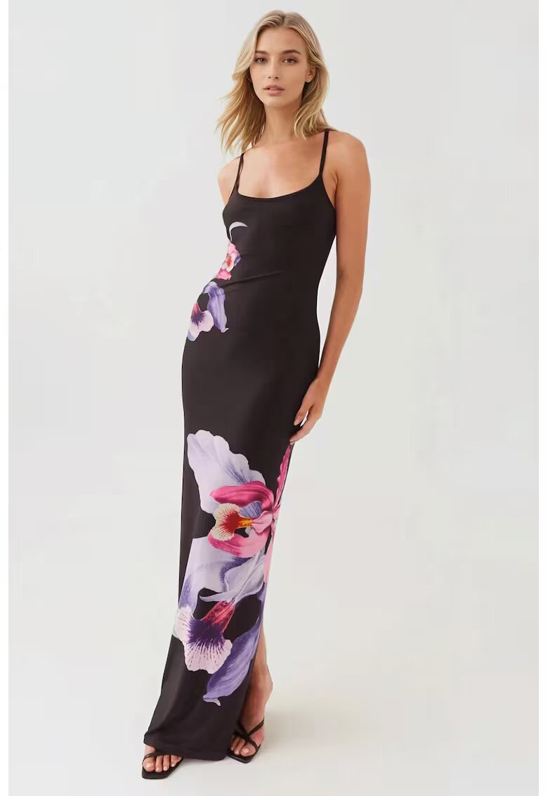 HiCCUP Rochie maxi - floral - mulata - neagra - jerseu