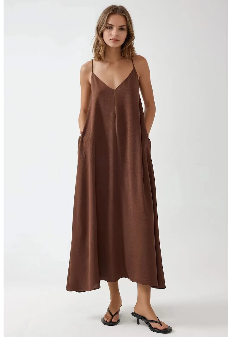 HiCCUP Rochie maxi - forma de A - maro - textil