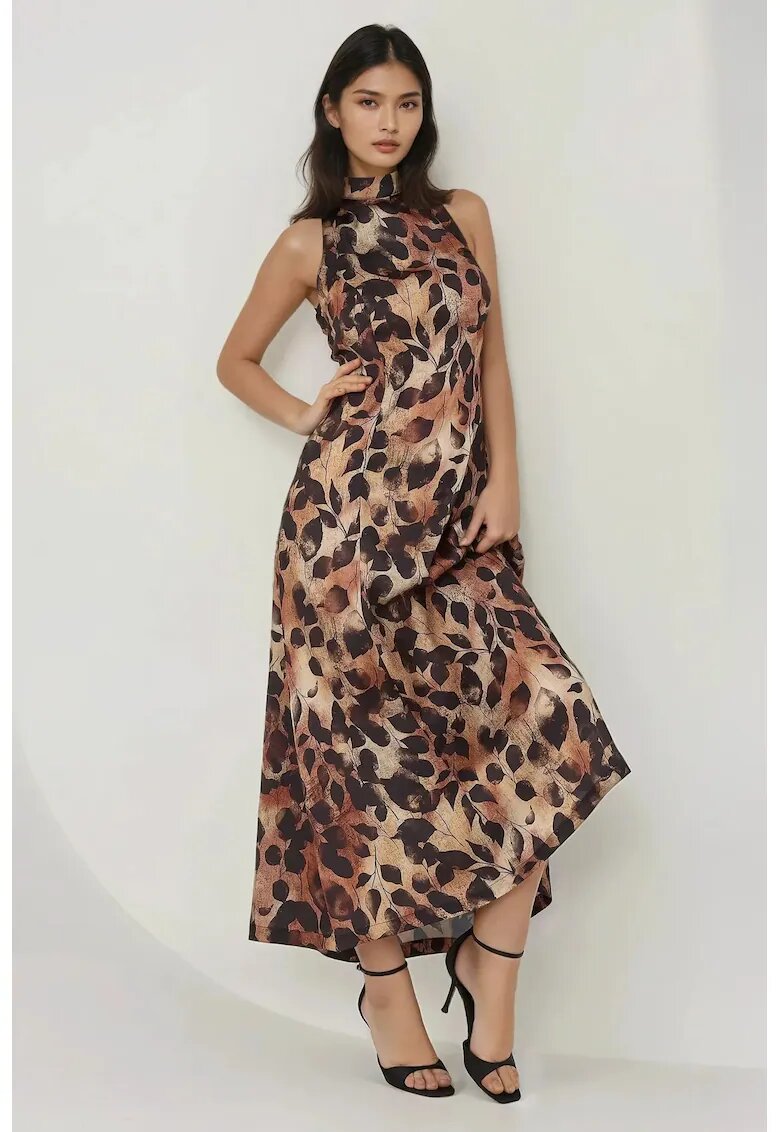 HiCCUP Rochie maxi - guler halter - multicolor - satin