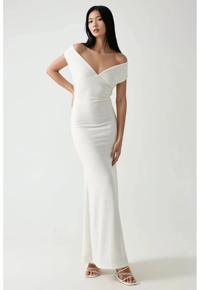 HiCCUP Rochie maxi - guler in forma de inima - design texturat - alb