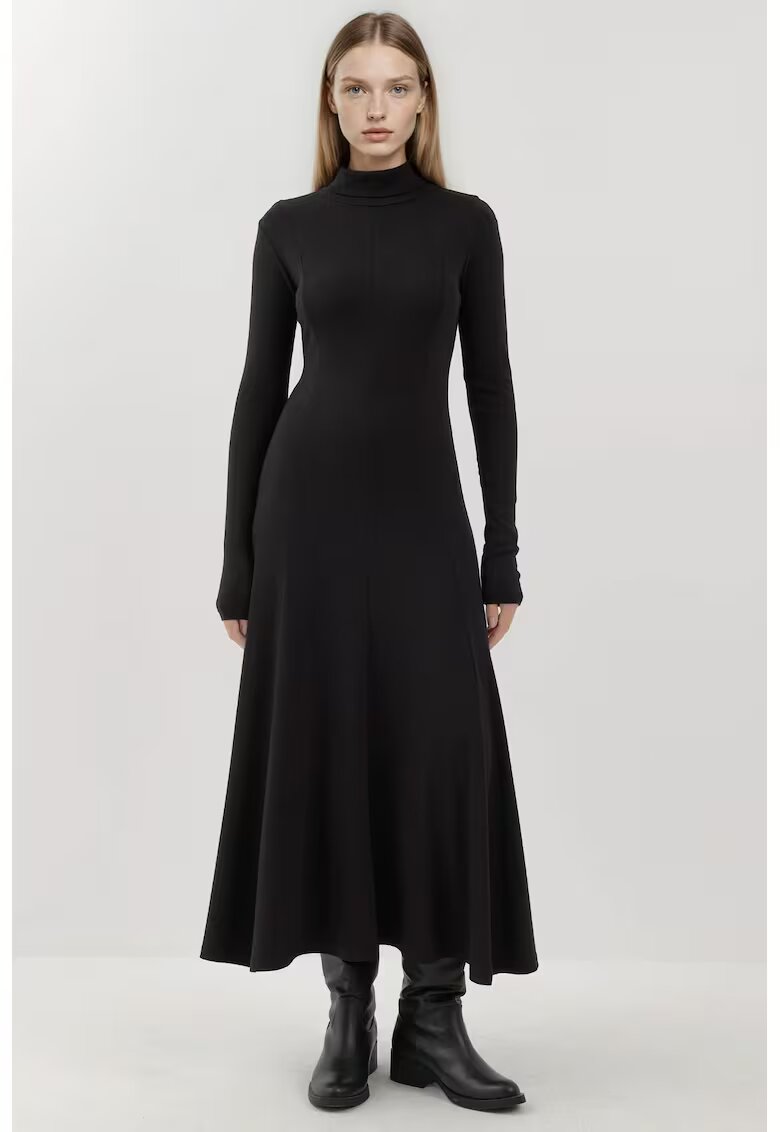 HiCCUP Rochie maxi - guler inalt texturat - negru - jerseu