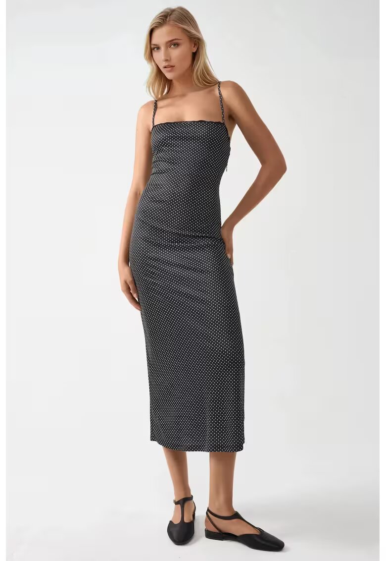 HiCCUP Rochie maxi guler patrat - detalii din dantela - neagra - jerseu