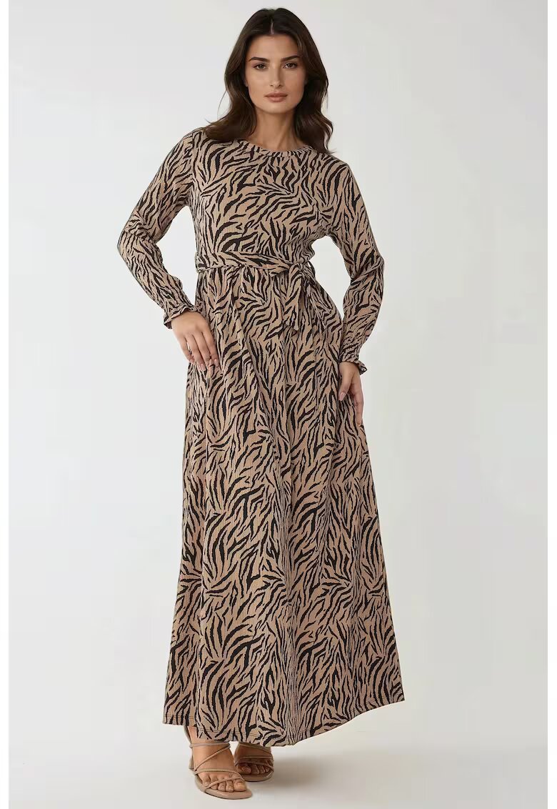 HiCCUP Rochie maxi - guler rotund - imprimeu - maro