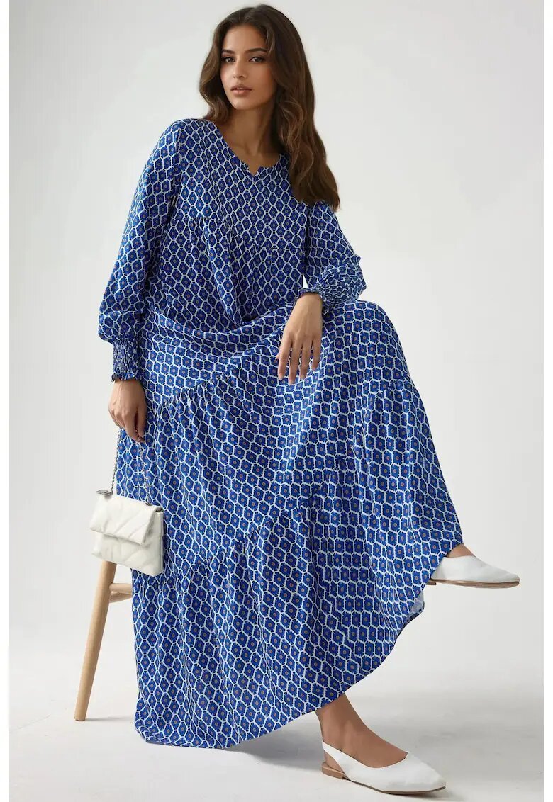 HiCCUP Rochie maxi imprimeu - albastra - viscoza