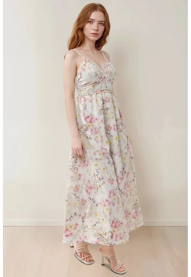 HiCCUP Rochie maxi imprimeu floral - decolteu in V - bumbac - multicolor