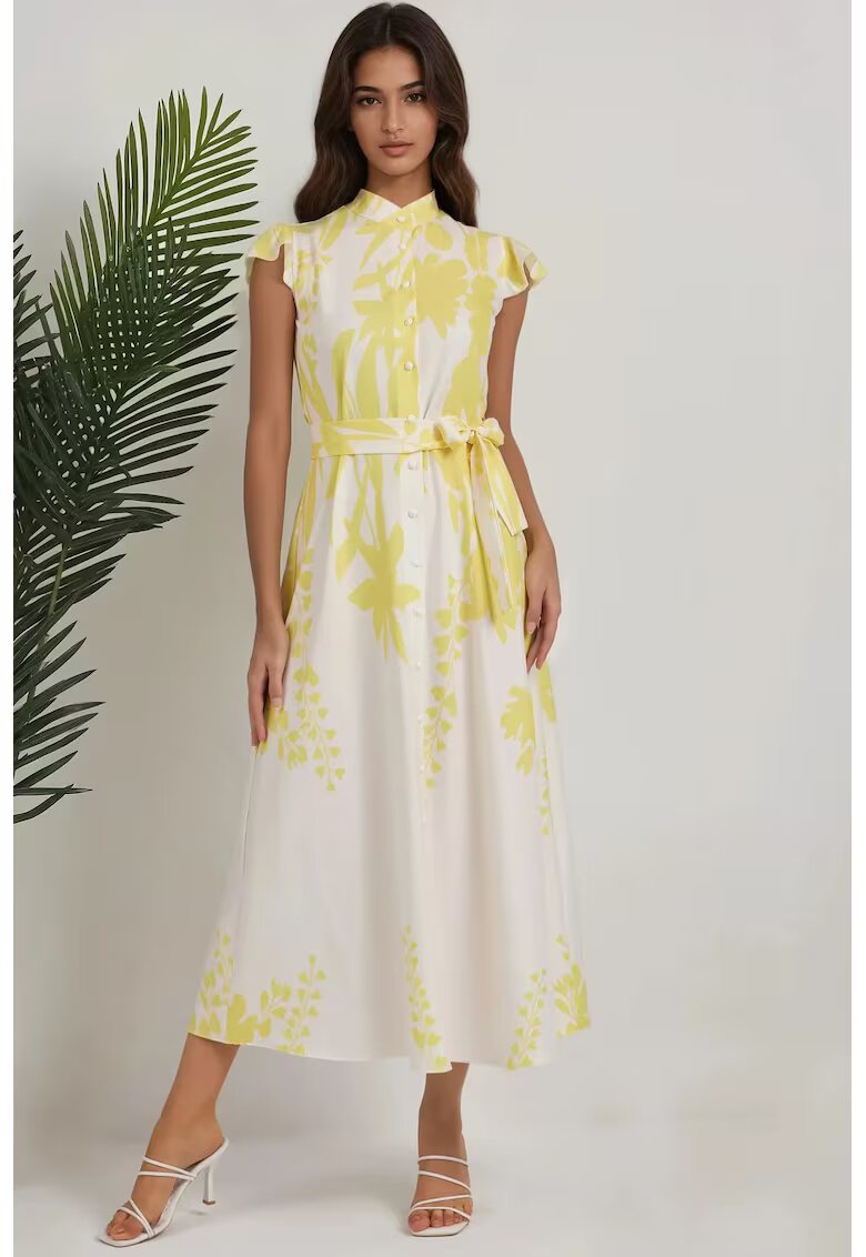 HiCCUP Rochie maxi - imprimeu floral - galben - croiala slim fit