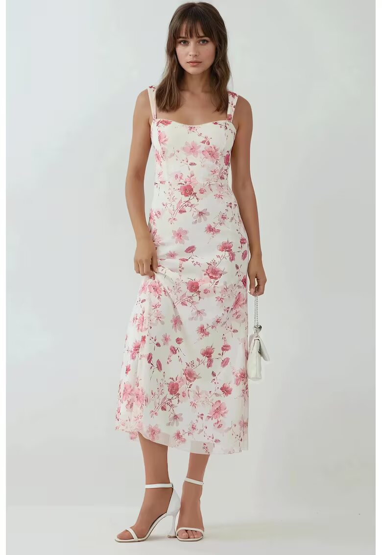 HiCCUP Rochie maxi - imprimeu - guler cu inima - multicolor - tul