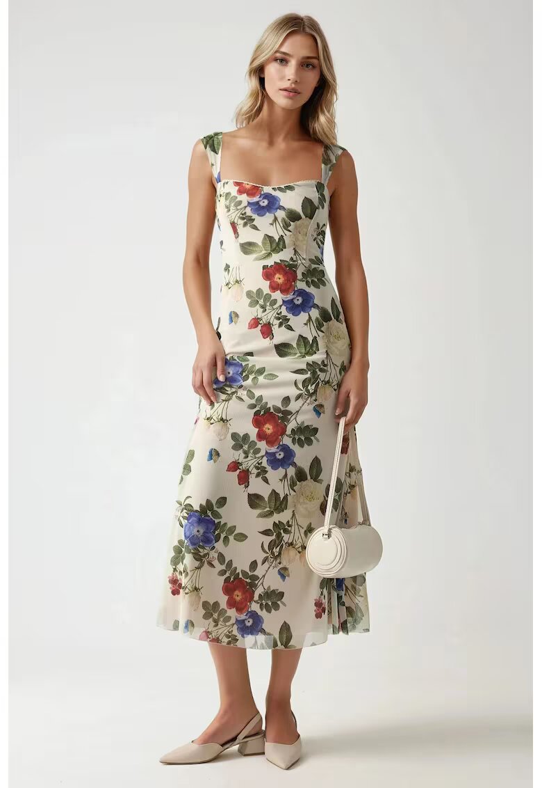 HiCCUP Rochie maxi - imprimeu - guler inima - bej - tul