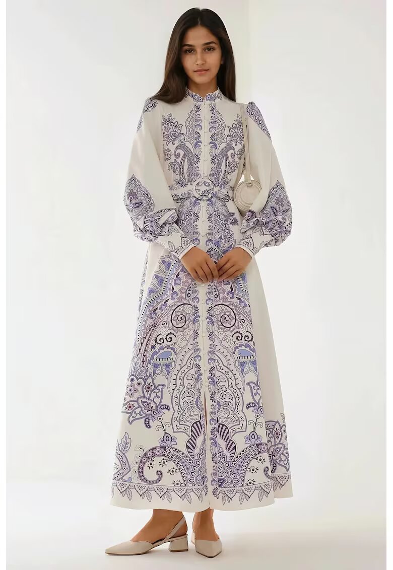 HiCCUP Rochie maxi - imprimeu - maneci lungi - multicolor - textil