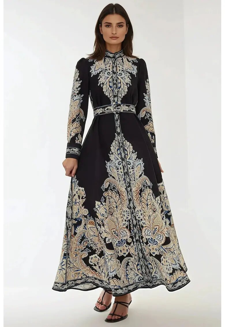 HiCCUP Rochie Maxi - imprimeu textil - Negru - Negru