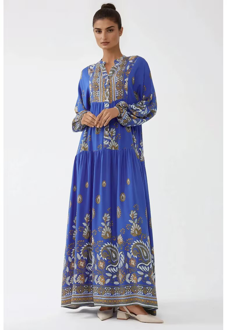 HiCCUP Rochie maxi maneca lunga - albastra - viscoza