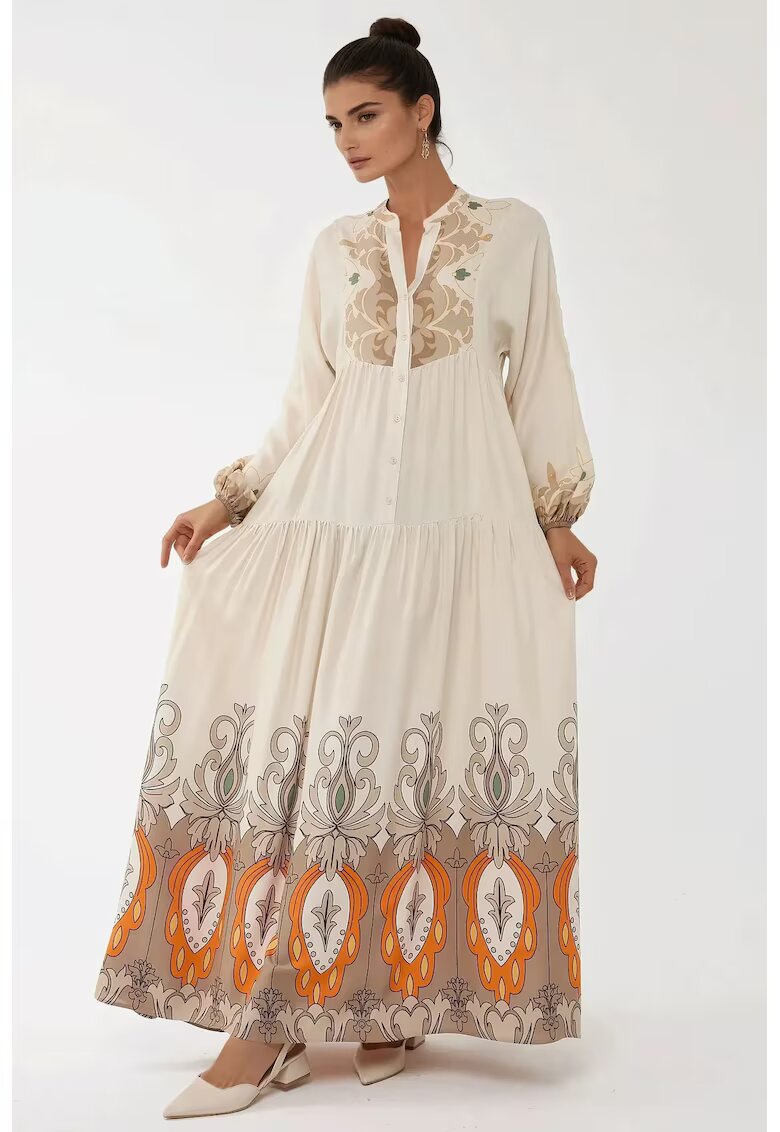 HiCCUP Rochie maxi - maneca lunga - bej - textil