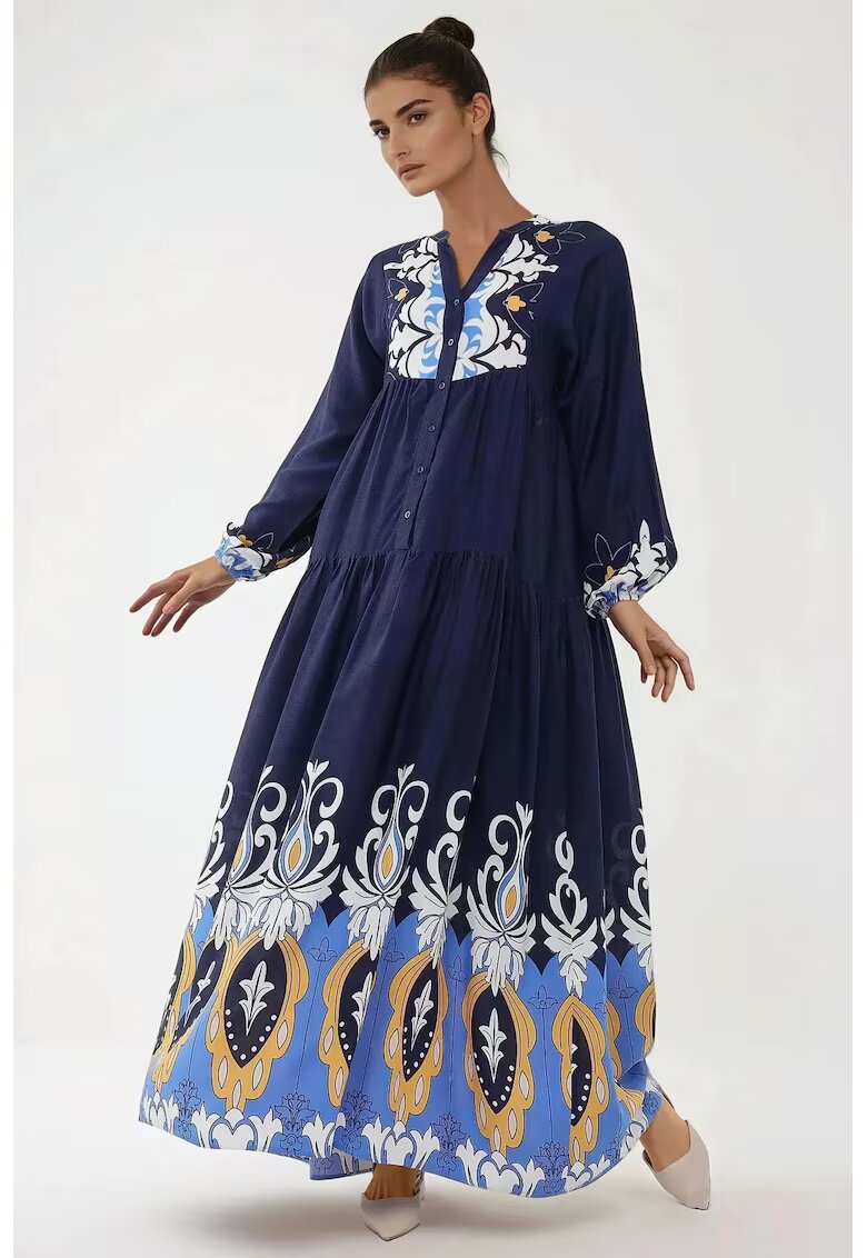 HiCCUP Rochie maxi maneca lunga - bleumarin - viscoza