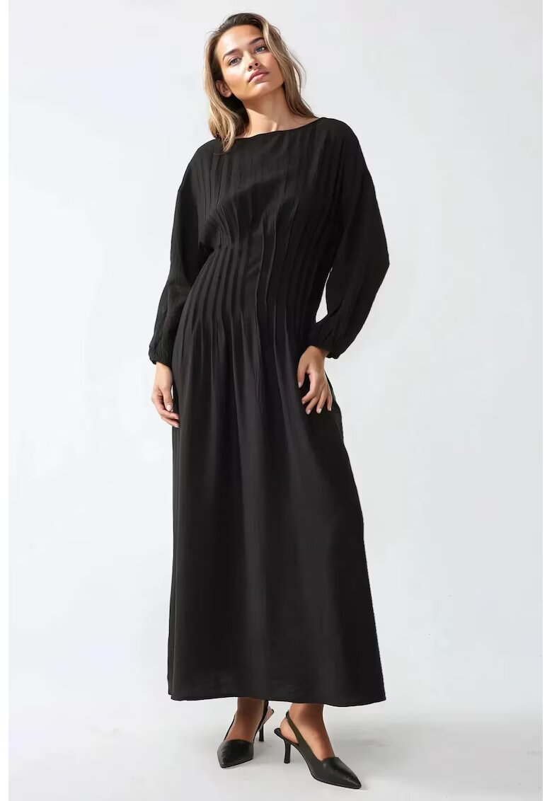 HiCCUP Rochie maxi - maneca lunga - guler rotund - neagra - jerseu