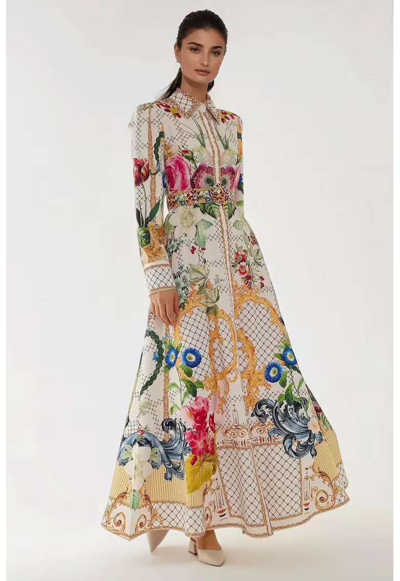HiCCUP Rochie maxi - maneca lunga - imprimeu - multicolor - textil