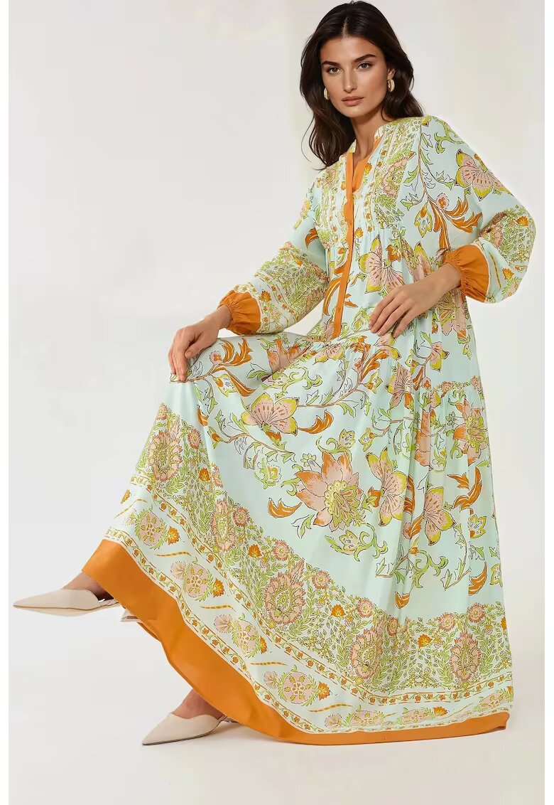 HiCCUP Rochie maxi maneca lunga - imprimeu - portocalie - viscoza