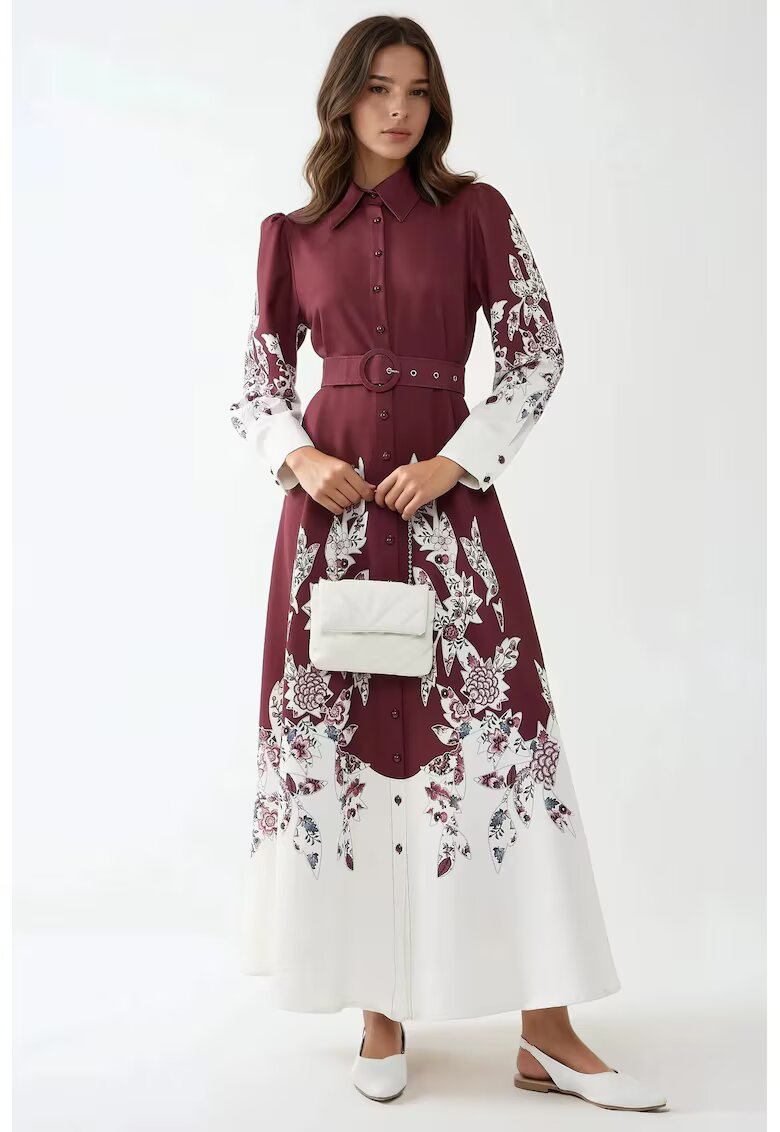 HiCCUP Rochie maxi maneca lunga - imprimeu - rosu - textil