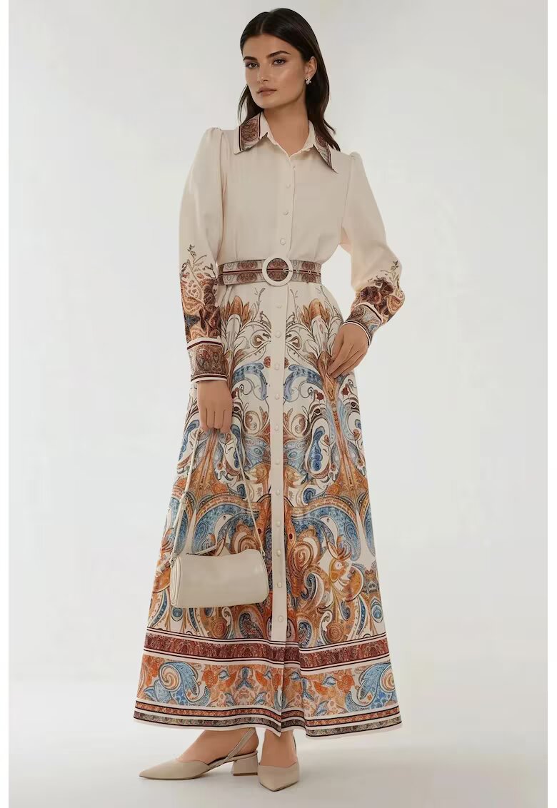 HiCCUP Rochie maxi maneca lunga - imprimeu - textil