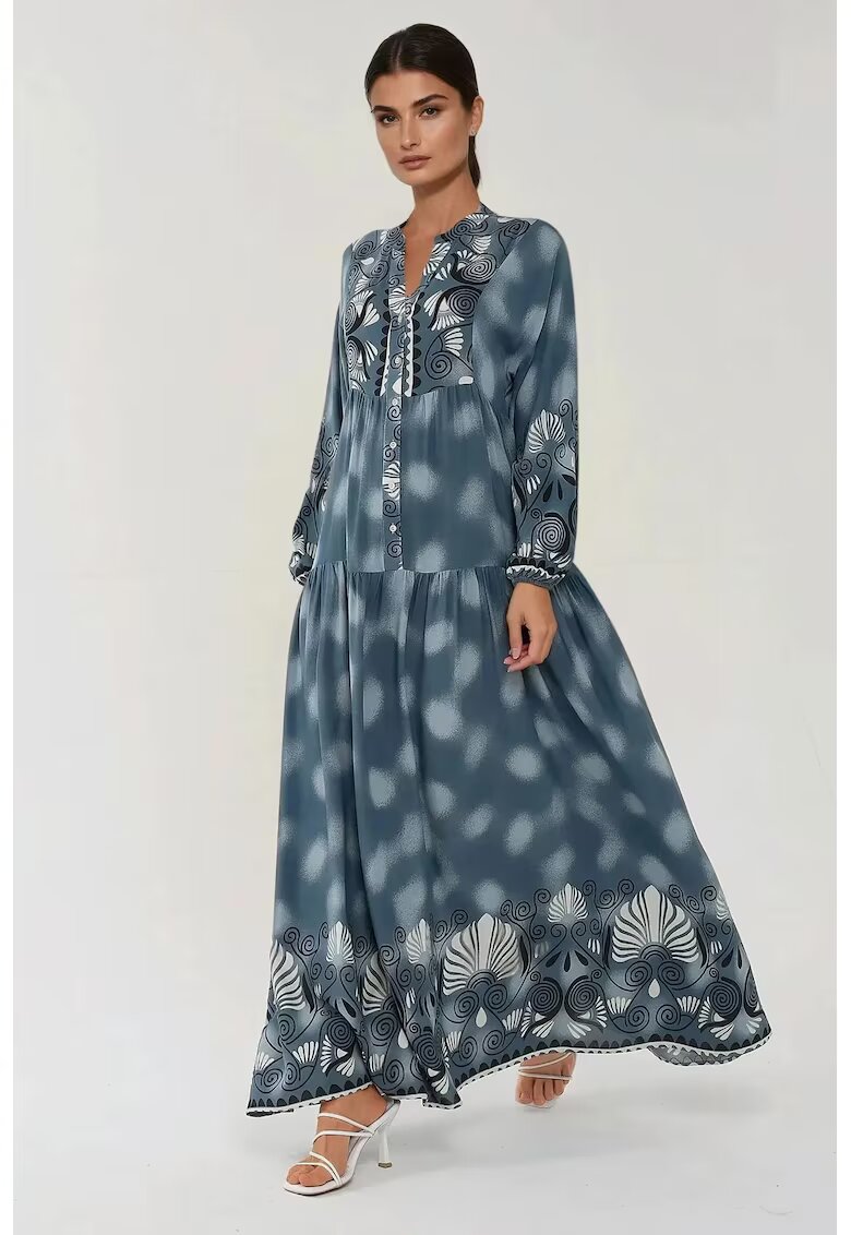 HiCCUP Rochie maxi - maneca lunga - imprimeu - viscoza