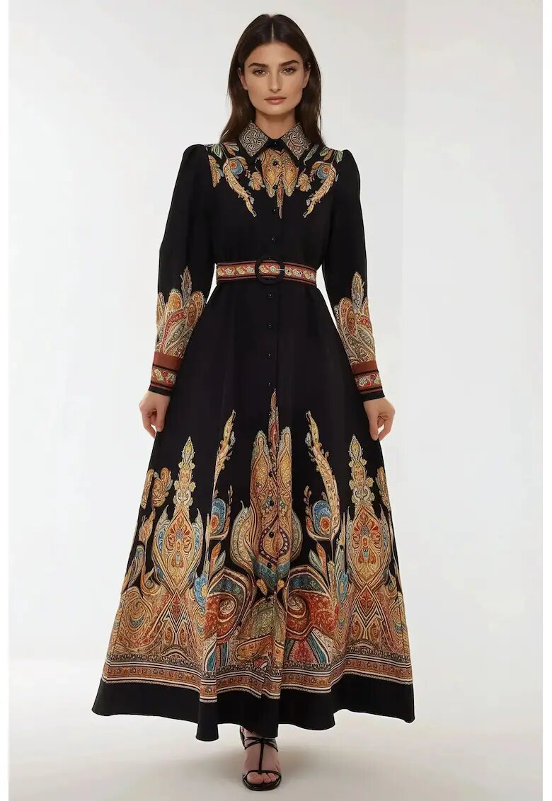 HiCCUP Rochie maxi - maneca lunga - multicolor - textil