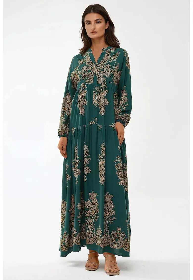 HiCCUP Rochie maxi - maneca lunga - verde - viscoza