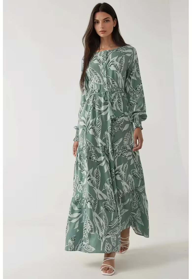 HiCCUP Rochie maxi - model frunze - verde - viscoza