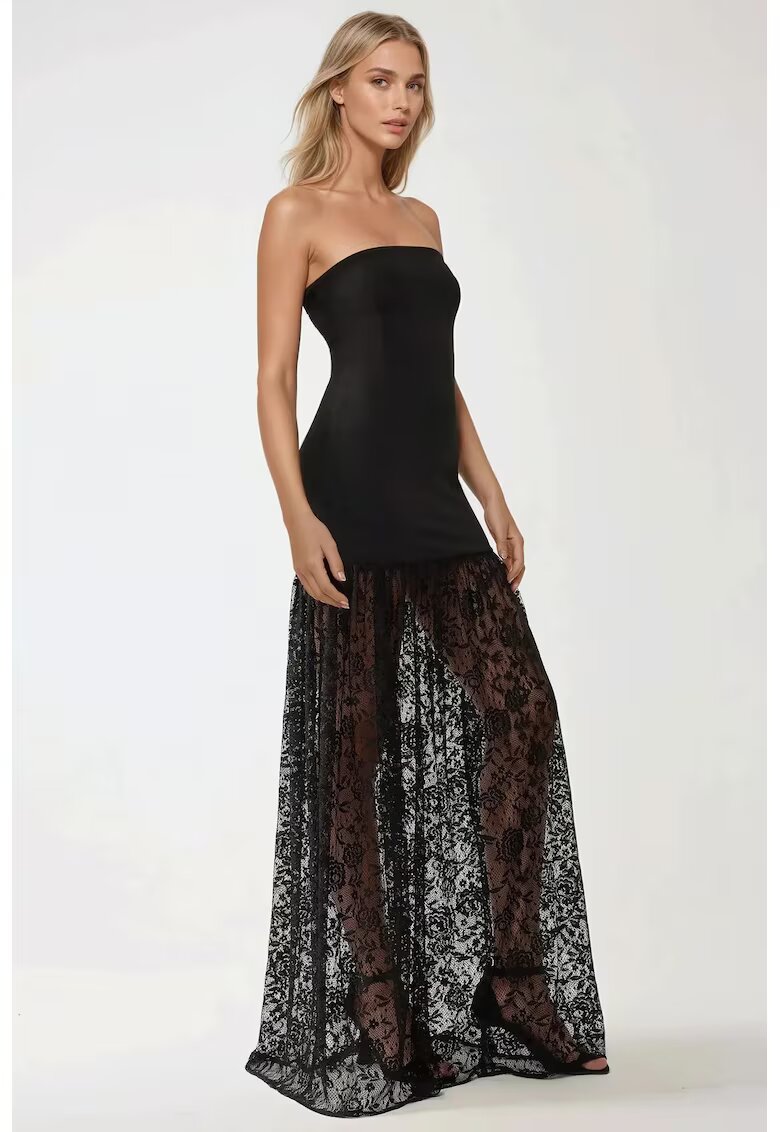 HiCCUP Rochie maxi - mulata - detalii din dantela - neagra - textil